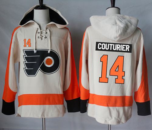 Flyers #14 Sean Couturier Cream Sawyer Hooded Sweatshirt Stitched NHL Jersey